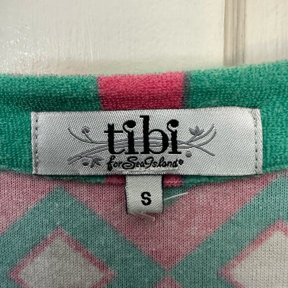 Tibi Terry Cloth Swim Cover Up Tunic‎ Women's S Colorful Print 3/4 Sleeve V-Neck - Picture 2 of 6